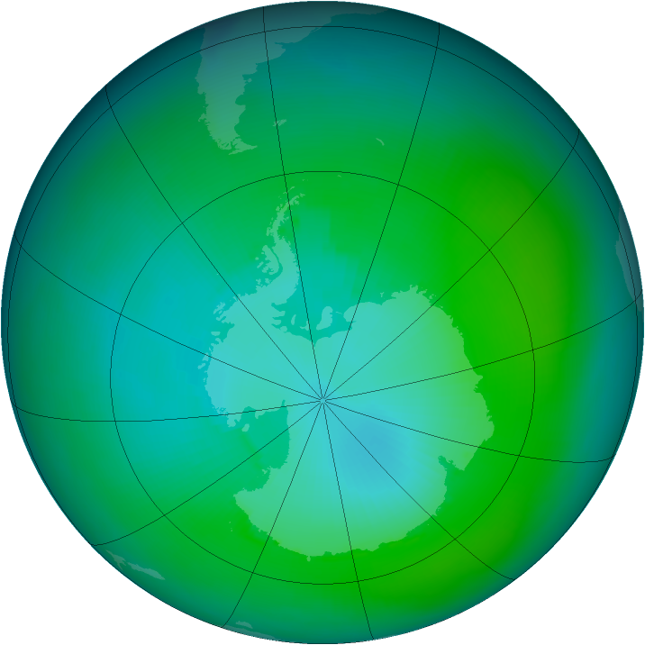 Antarctic ozone map for February 1992
